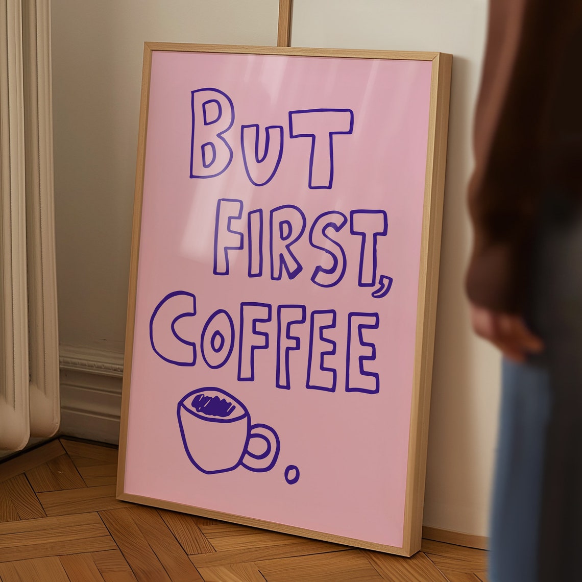 But First Coffee Purple Outline Pink Playful Kitchen Quote Poster - Image 3