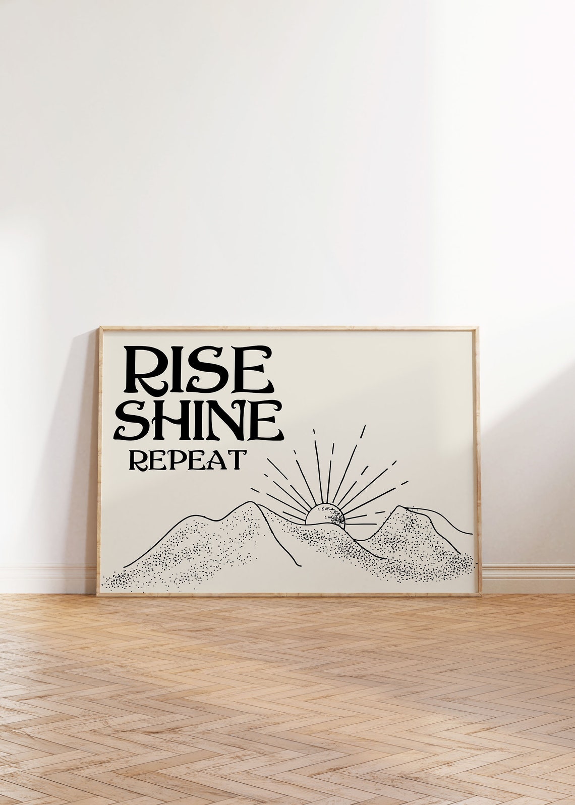 Rise Shine Repeat Mountain Sunburst Motivational Quote Poster - Image 3