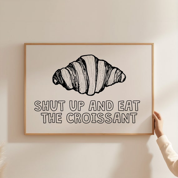 Croissant Print Vintage Food Print Trendy Horizontal Kitchen Wall Art Retro Food Poster Croissant Art Aesthetic Kitchen Decor Art