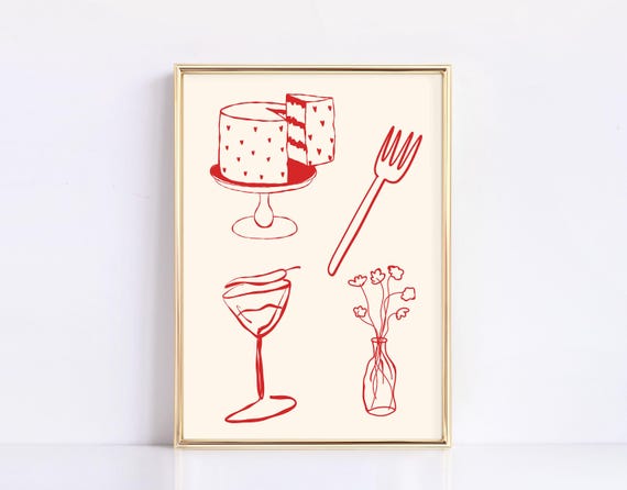 Vintage Food Poster Trendy Kitchen Decor Cake Print Retro Dining Room Art Art Girly Kitchen Minimalist Bar Cart Poster