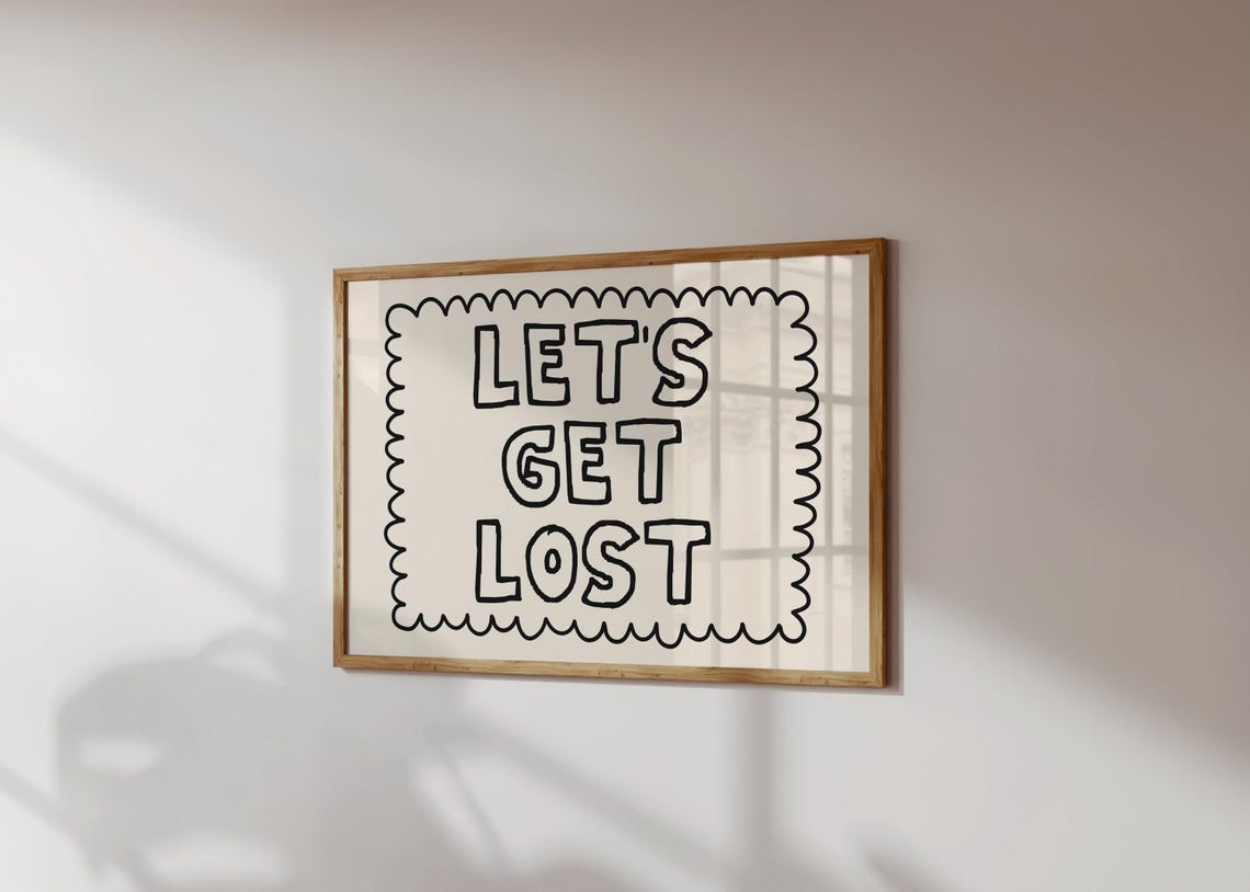 Lets Get Lost Wanderlust Travel Quote Retro Scallop Border Poster - Image 3