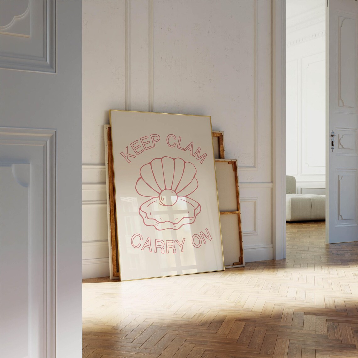 Keep Clam Carry On Funny Seafood Poster Red Oyster Shell Line Art - Image 3