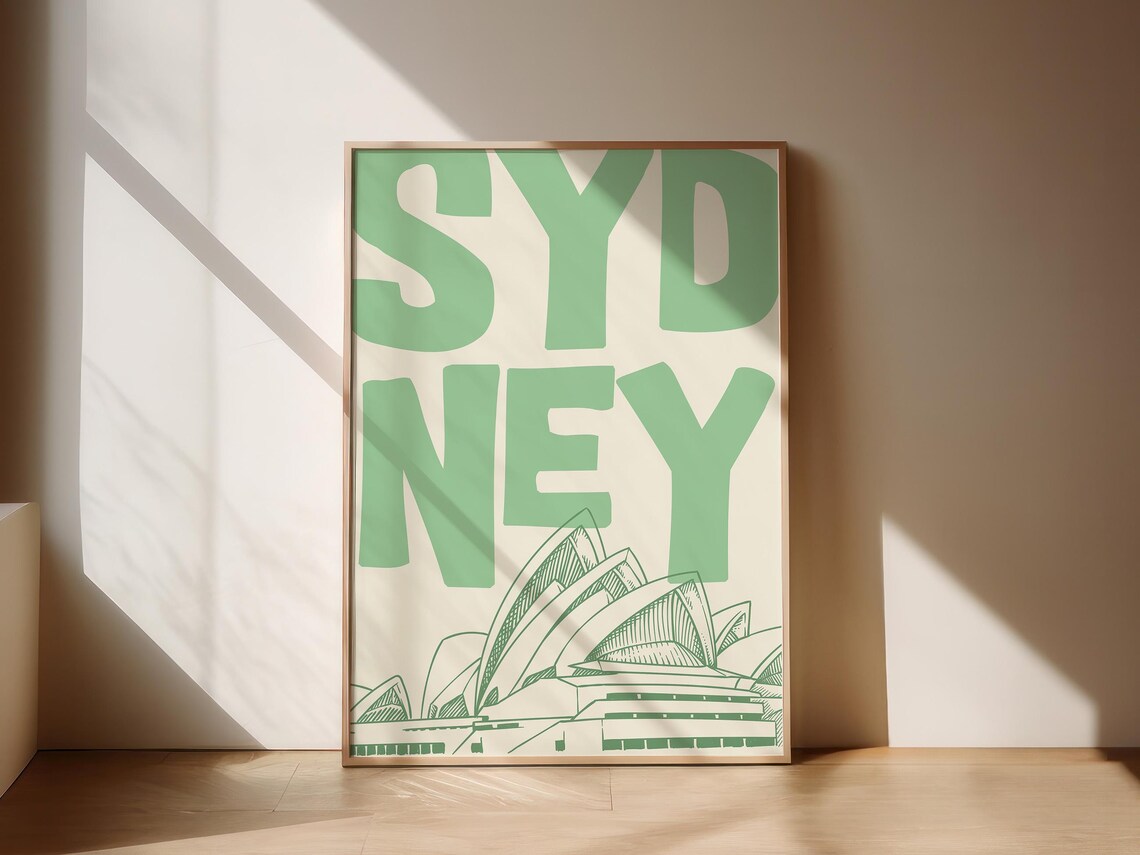 Sydney Opera House Sketch Green Retro Travel City Landmark Poster - Image 3