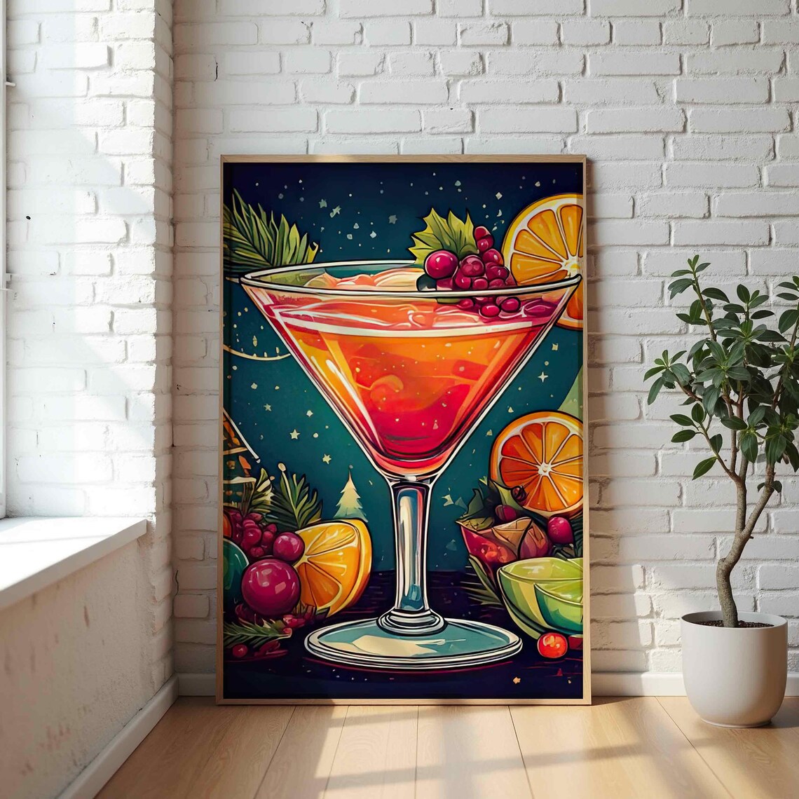 Christmas Orange Martini Festive Cranberry Holiday Bar Wall Art
