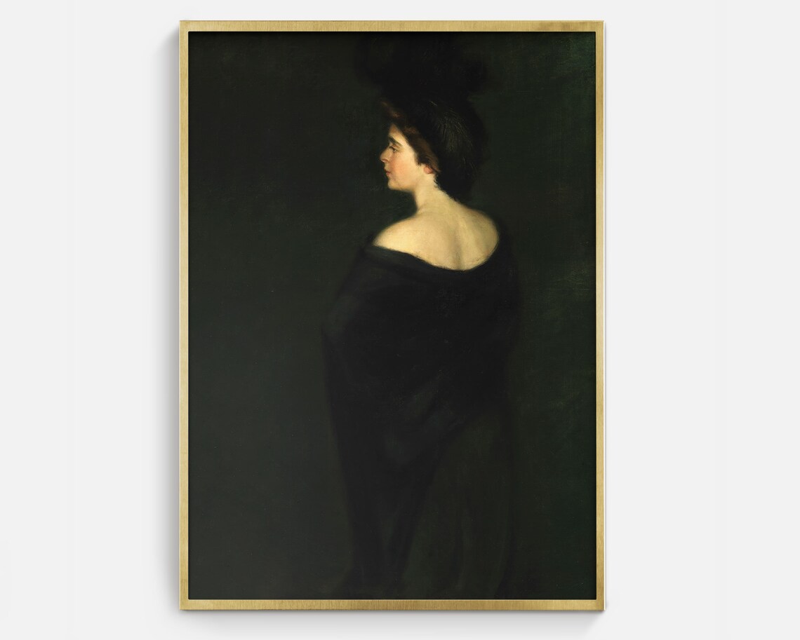 Alice In Black Vintage Portrait, Woman In Shadow Art Print
