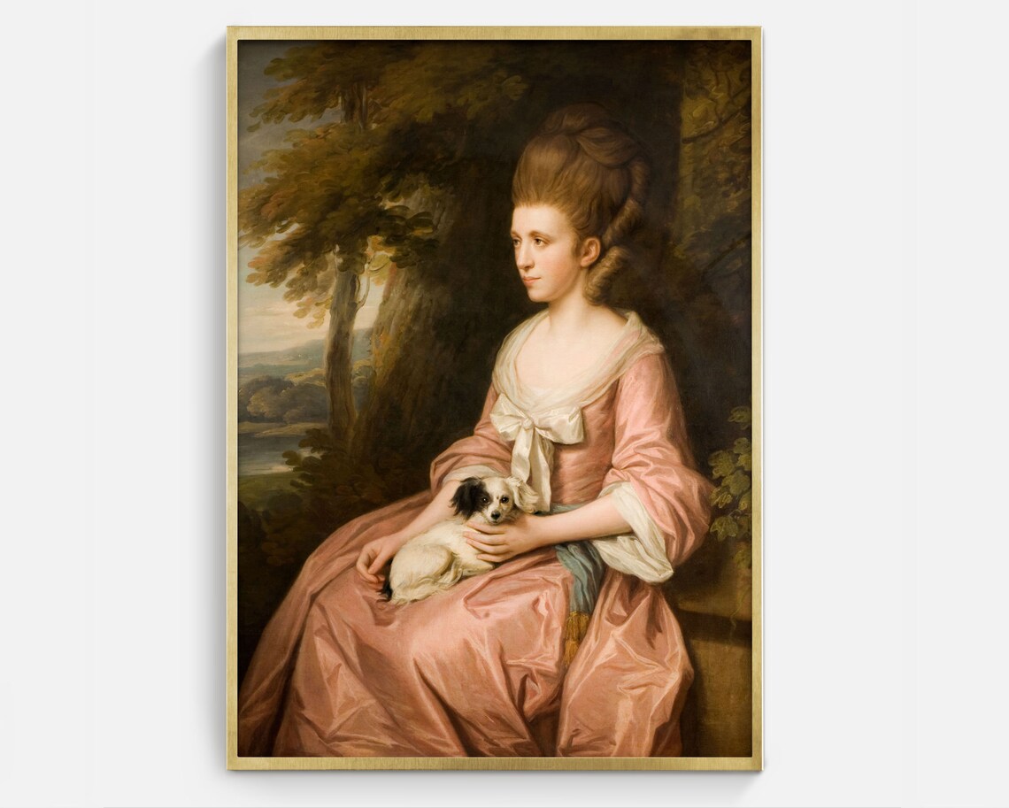 Vintage Woman and Dog, Dog Painting Art Print