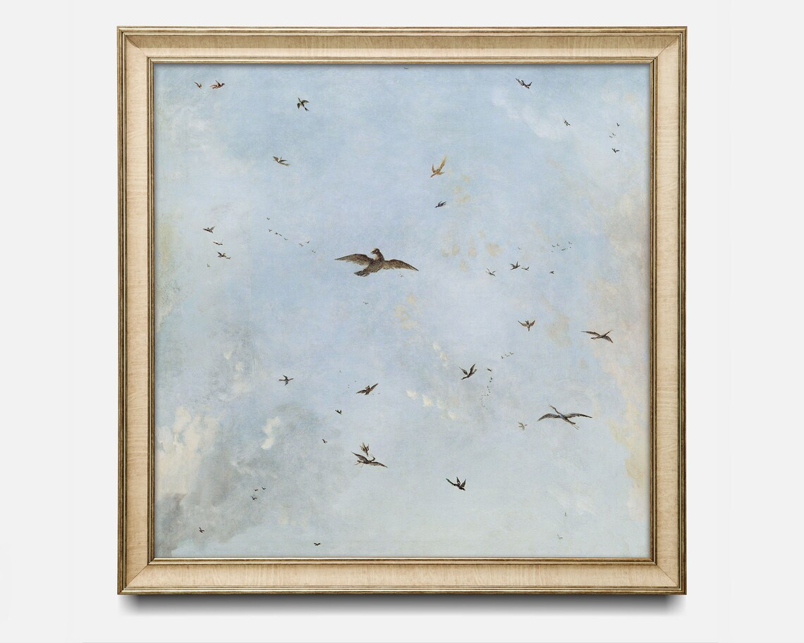 Minimalist Vintage Birds In Blue Sky Art Print