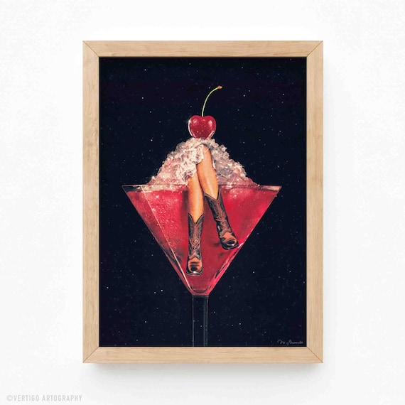 Cherry Cowgirl Cocktail Surreal Western Martini Glass Poster