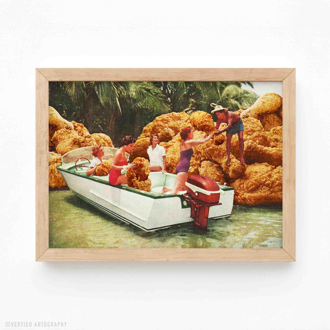 Fried Chicken Drivethru Retro Food Collage Art Print