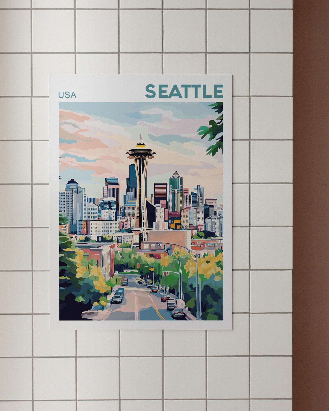 Seattle Skyline Watercolor Painting, Travel Poster - Image 3