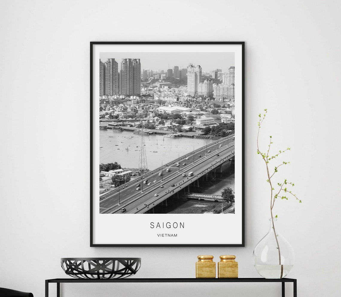Saigon Vietnam Black And White River Skyline Photography Poster