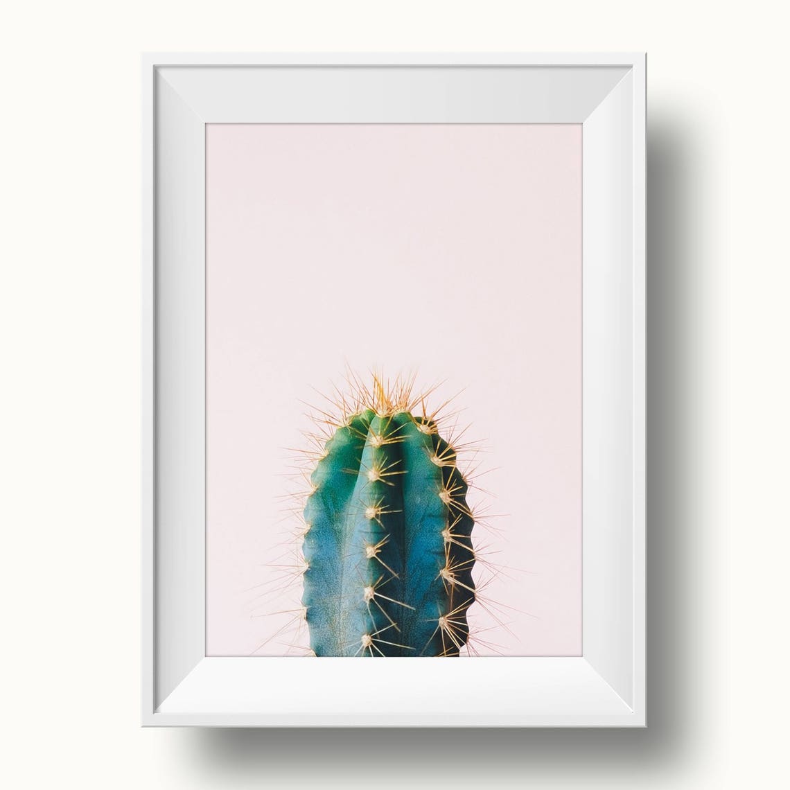 Teal Cactus on Blush Pink Background Modern Botanical Poster - Image 2