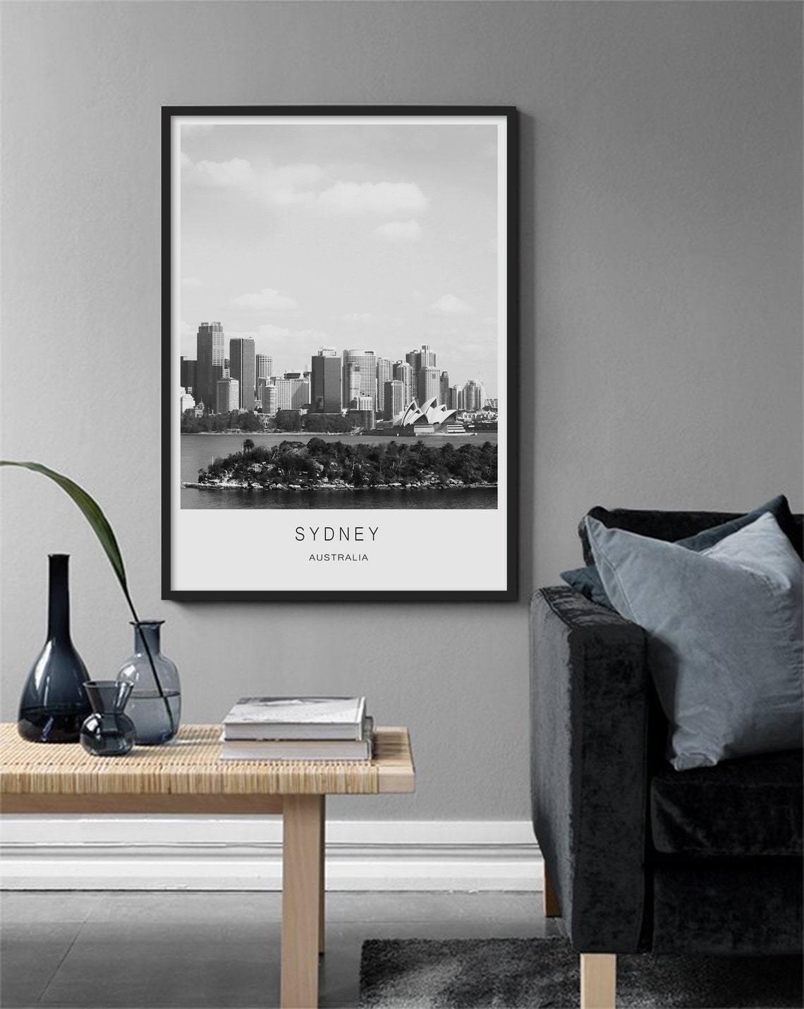 Sydney Australia Harbor Opera House Black White Skyline Poster - Image 2