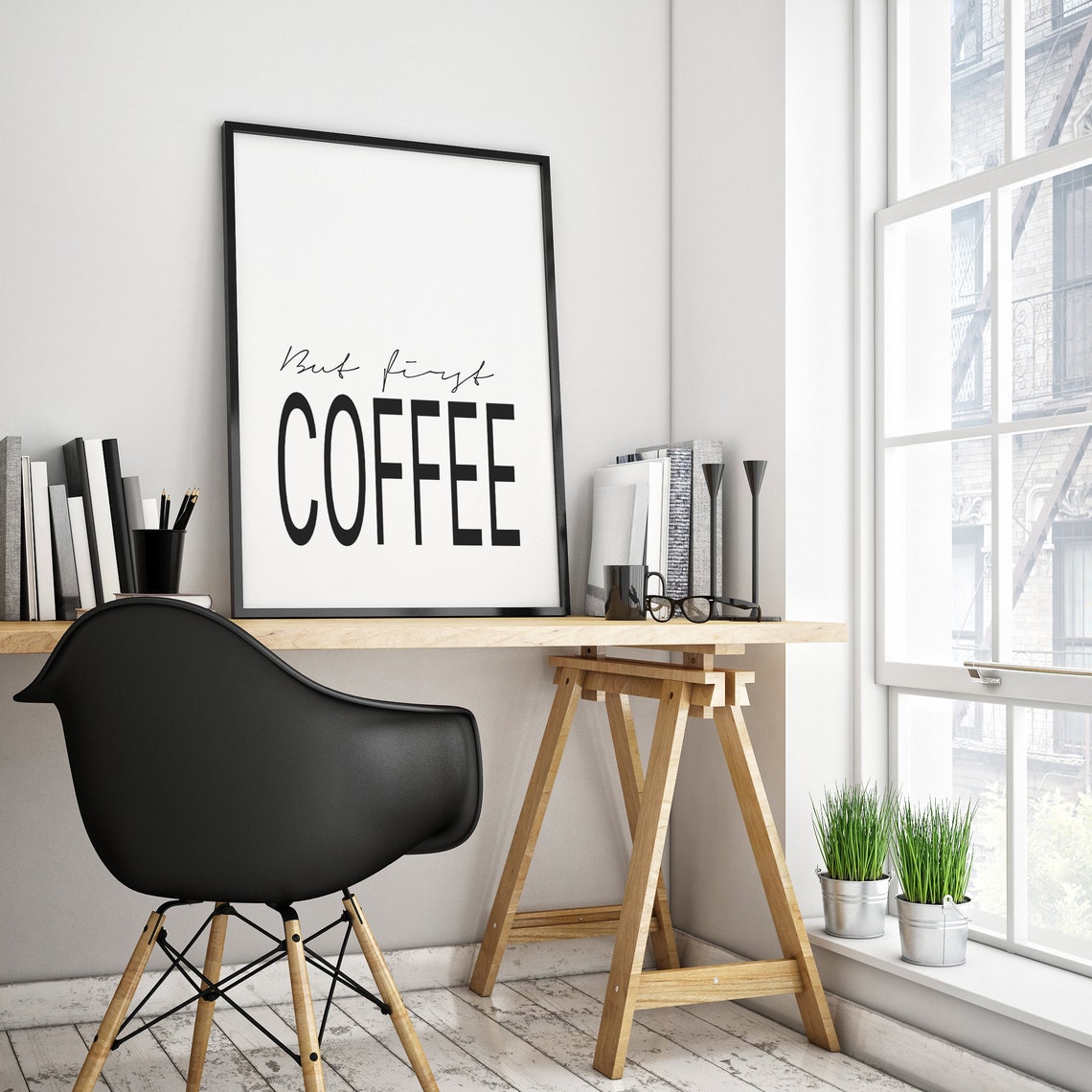 But First Coffee Bold Black and White Typography Kitchen Wall Poster - Image 3