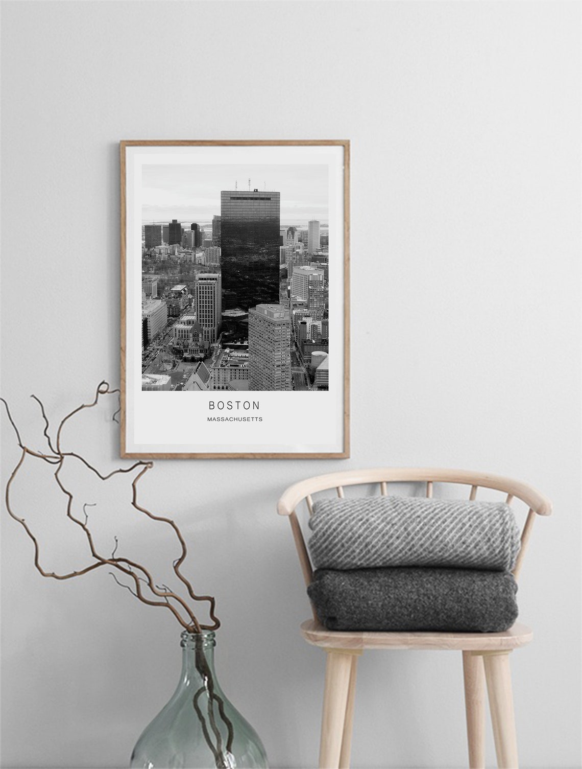 Boston Massachusetts Skyline Black White Downtown View Poster - Image 3