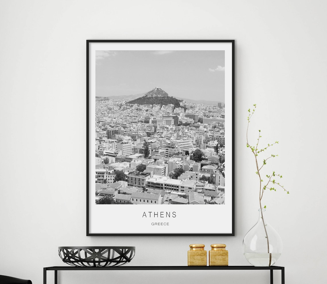 Athens Greece Black And White Panoramic Cityscape Photo Poster