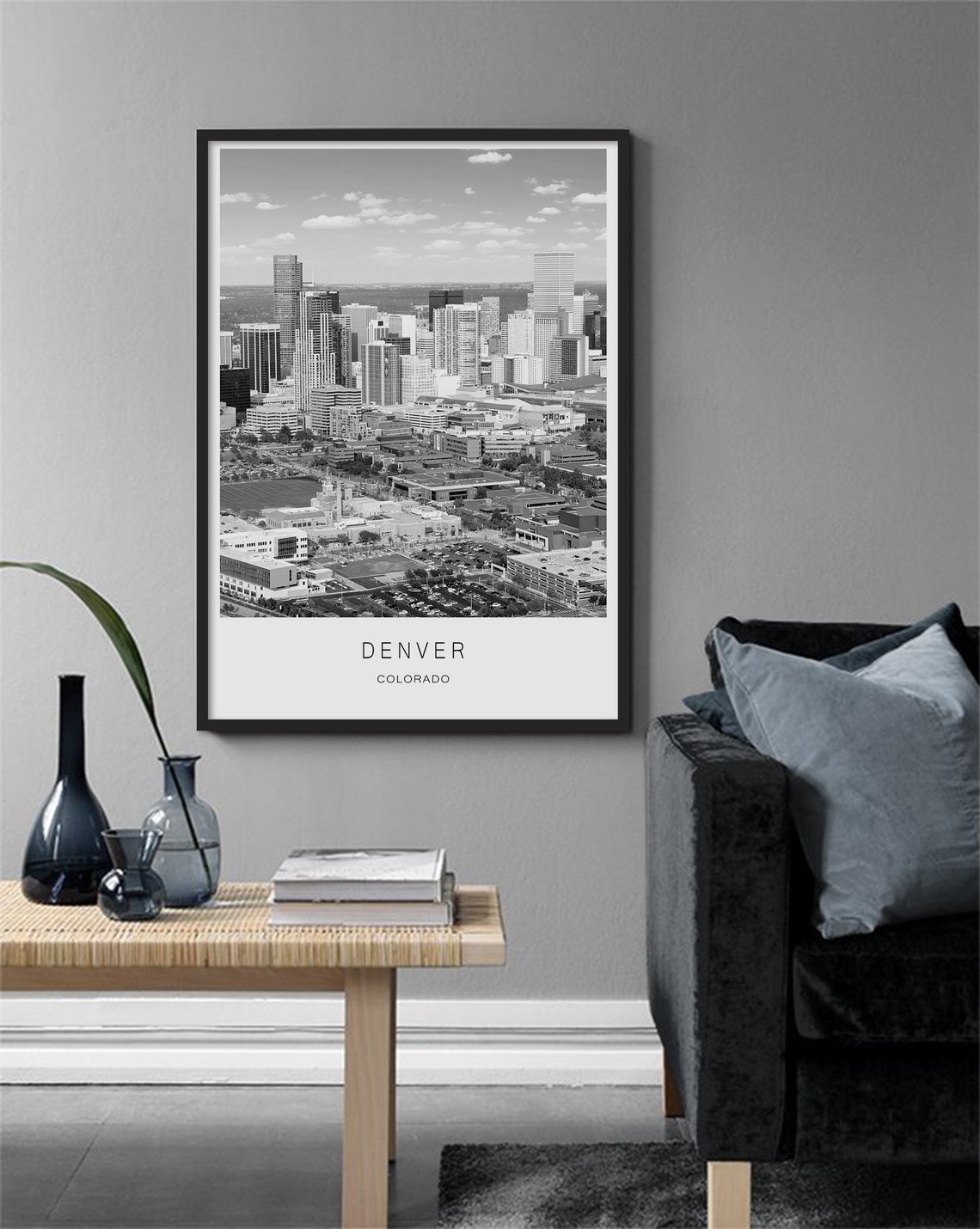 Denver Colorado Black and White Downtown Skyline Photography Poster - Image 2