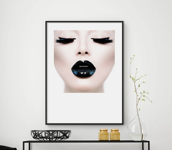 Black Lipstick Woman Dramatic Beauty Portrait Fashion Photography Poster