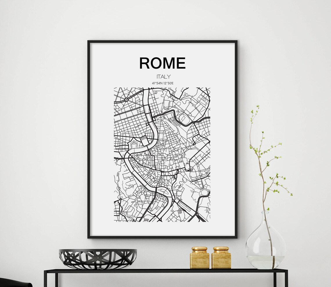 Rome Italy Historic Center Tiber River Street Map Minimalist Poster