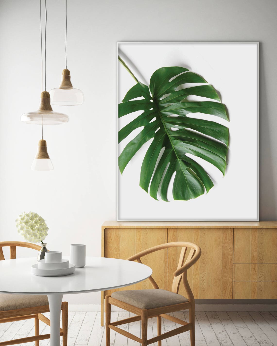 Monstera Deliciosa Leaf Minimalist Botanical White Background Poster - Image 3