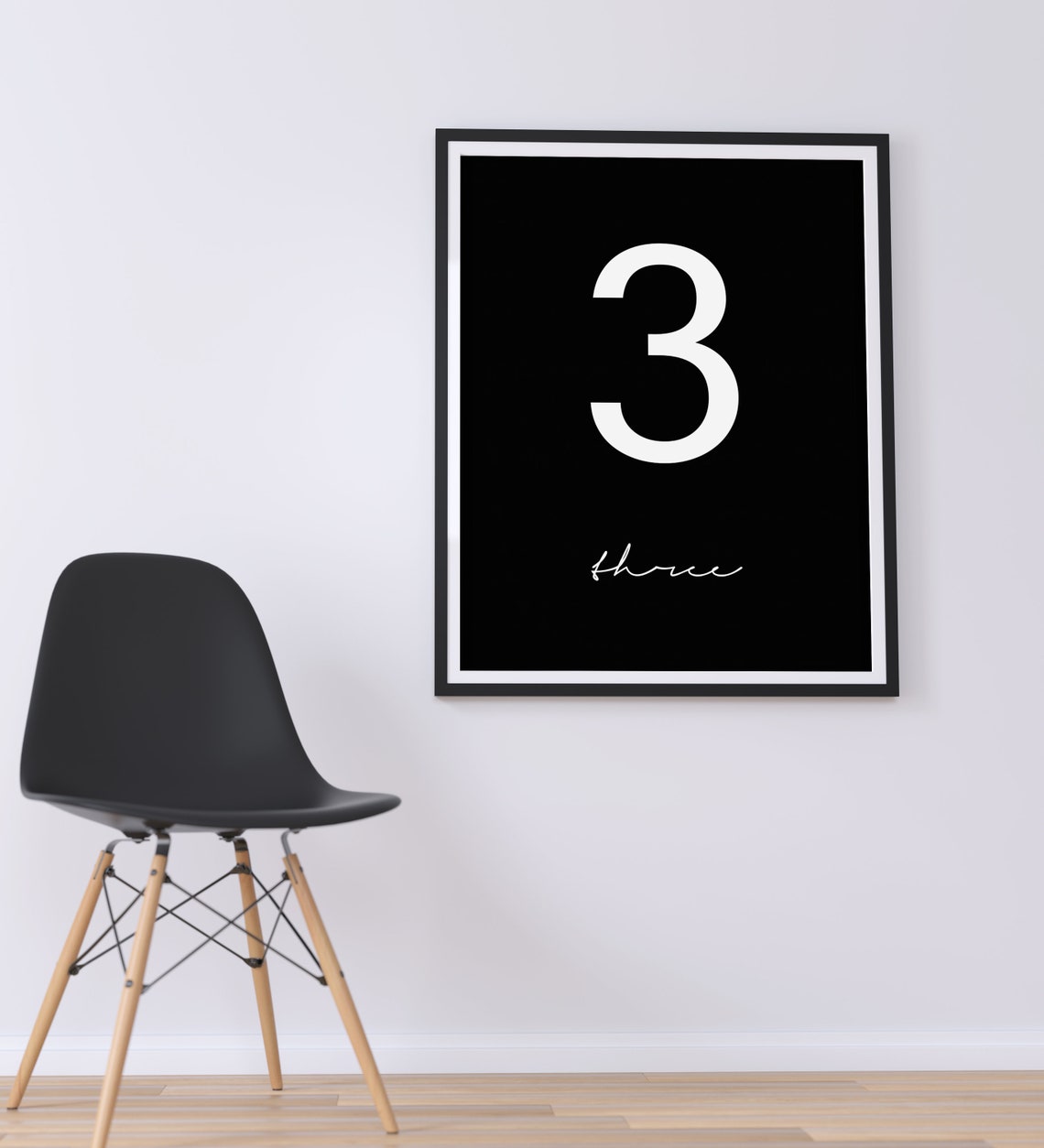 Number 3 Minimalist Black and White Scandinavian Typography Poster - Image 2