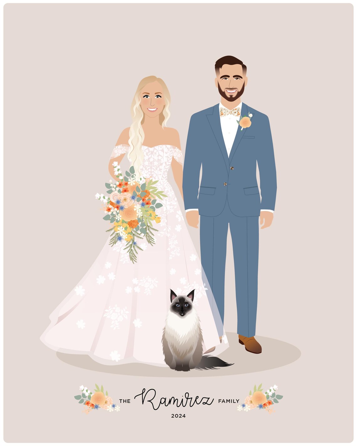 Custom Wedding Portrait, 1st Anniversary Gift - Image 5