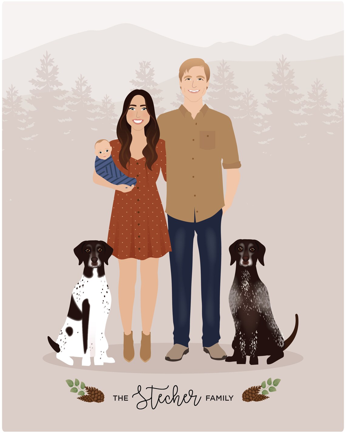 Custom Family Portrait, Personalised Print