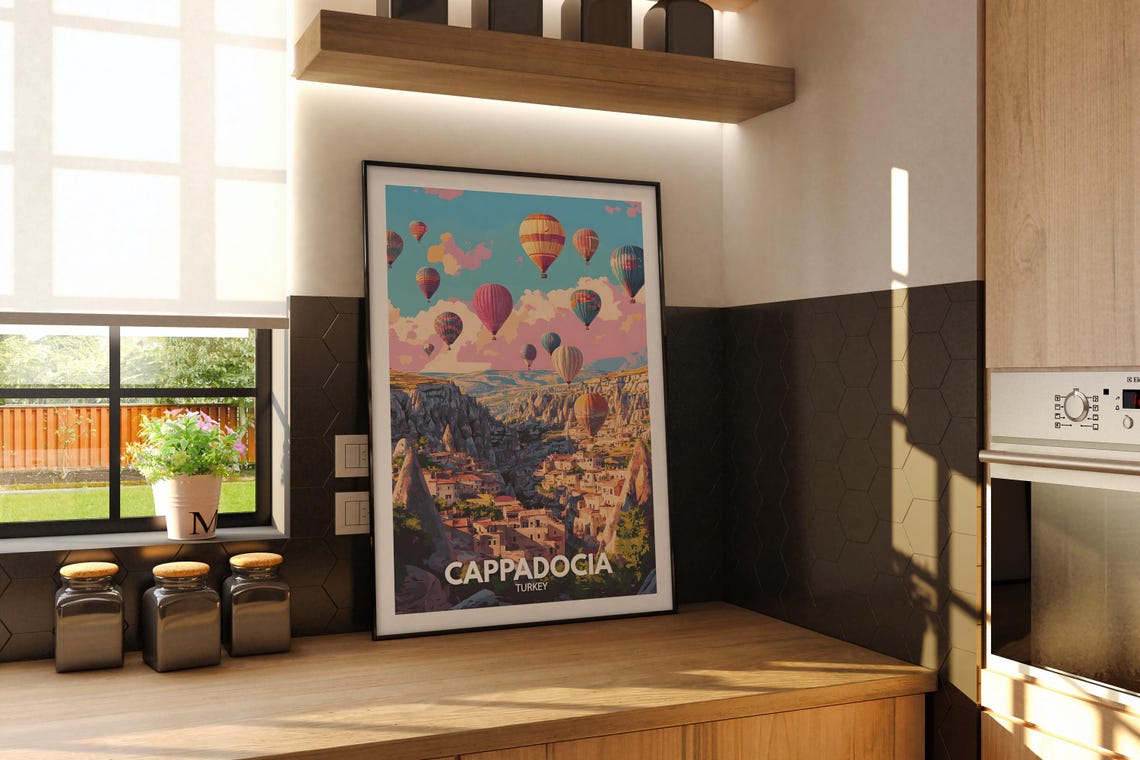 Cappadocia Travel Print Turkey Cappadocia Travel Poster Turkey Travel Poster Turkey Cityscape Wall Art Unique City Art Decor - Image 2
