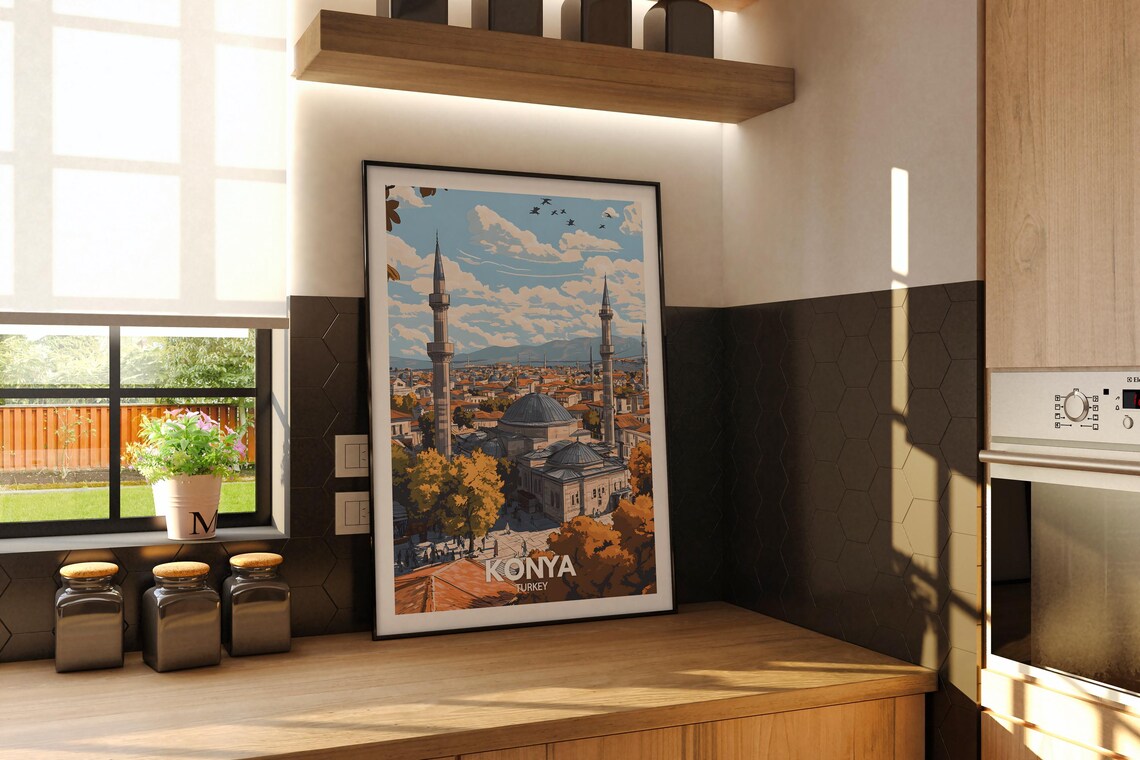 Konya Travel Print Turkey Konya Travel Poster Turkey Travel Poster Turkey Cityscape Wall Art Unique City Art Decor - Image 2