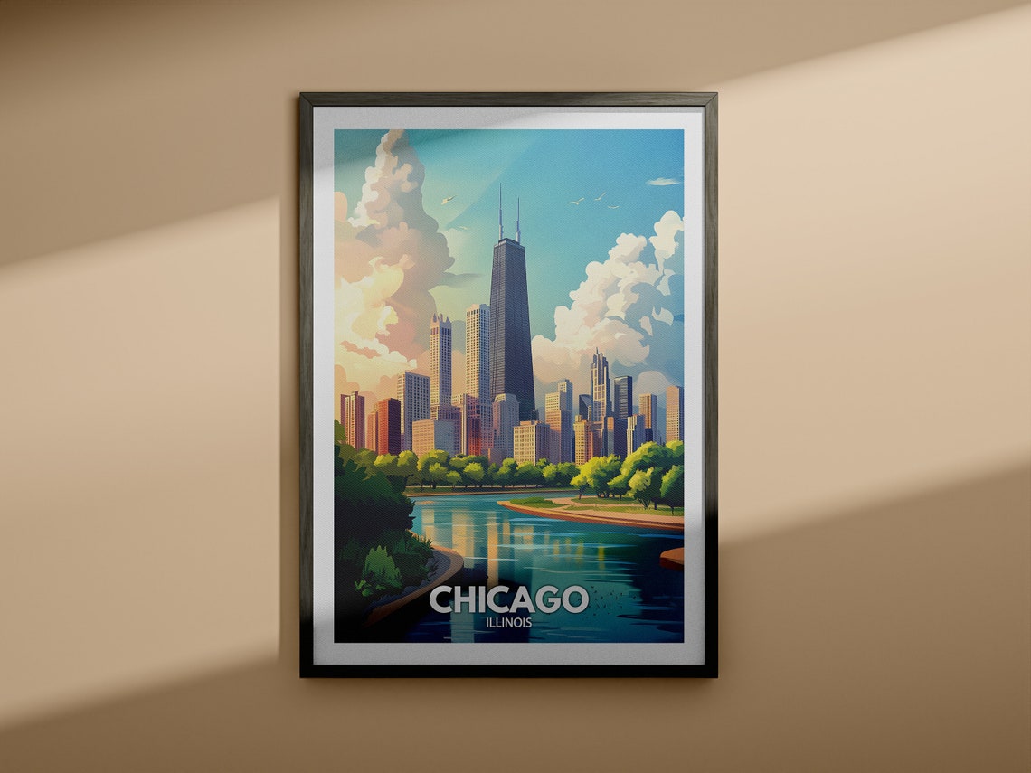 Chicago Travel Print Illinois Chicago Travel Poster Illinois Travel Poster Illinois Cityscape Wall Art Unique City Art Decor - Image 3