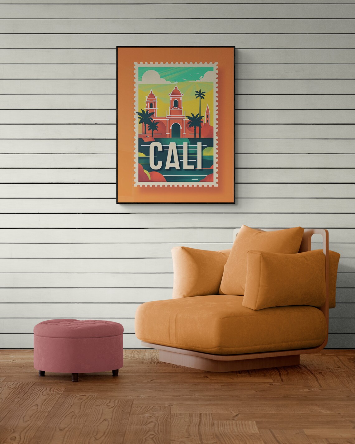 Cali Colombia Church Palms Vintage Travel Stamp Style Poster - Image 4