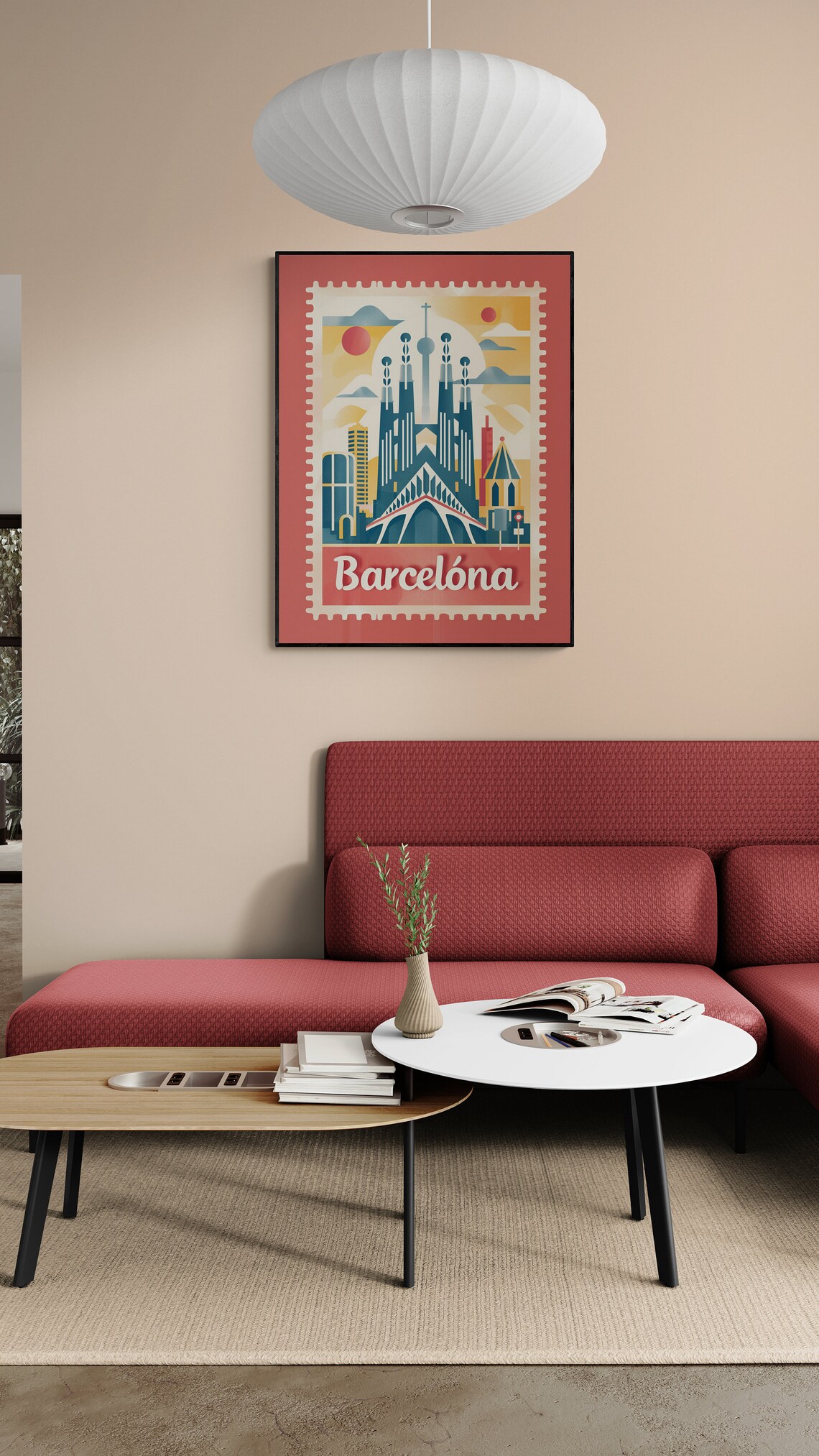 Barcelona Spain Sagrada Familia Spires Sunset Stamp Travel Poster - Image 3