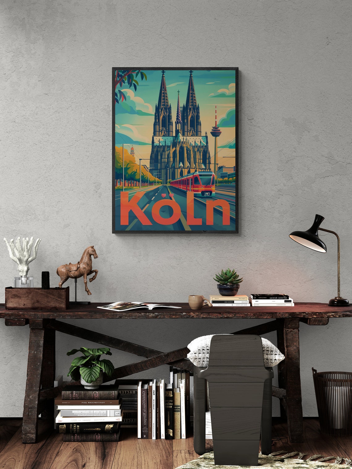 Koln Cologne Cathedral Tram Street Daytime Vintage Travel Poster - Image 5