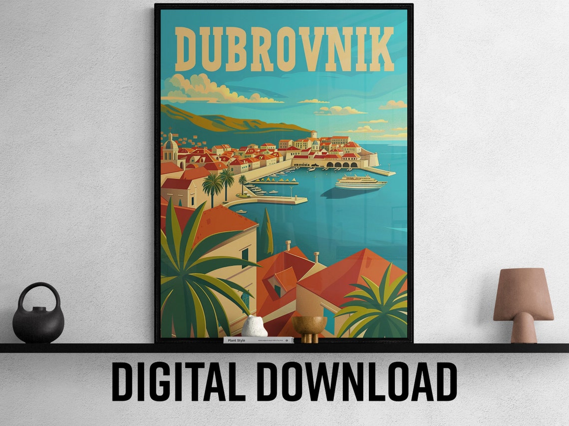 Dubrovnik Bright Old Town Walls Harbor Sunny Day Travel Poster - Image 2