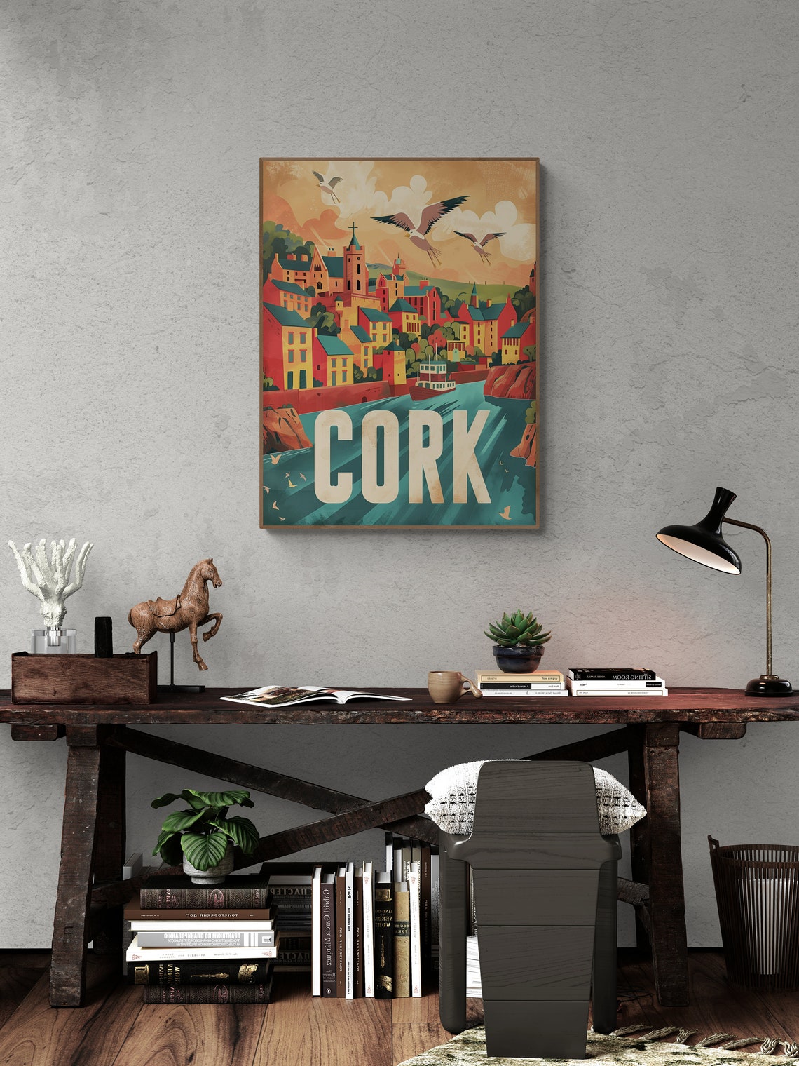 Cork Ireland Harbor Town Seagulls Sunset Retro Travel Poster - Image 3