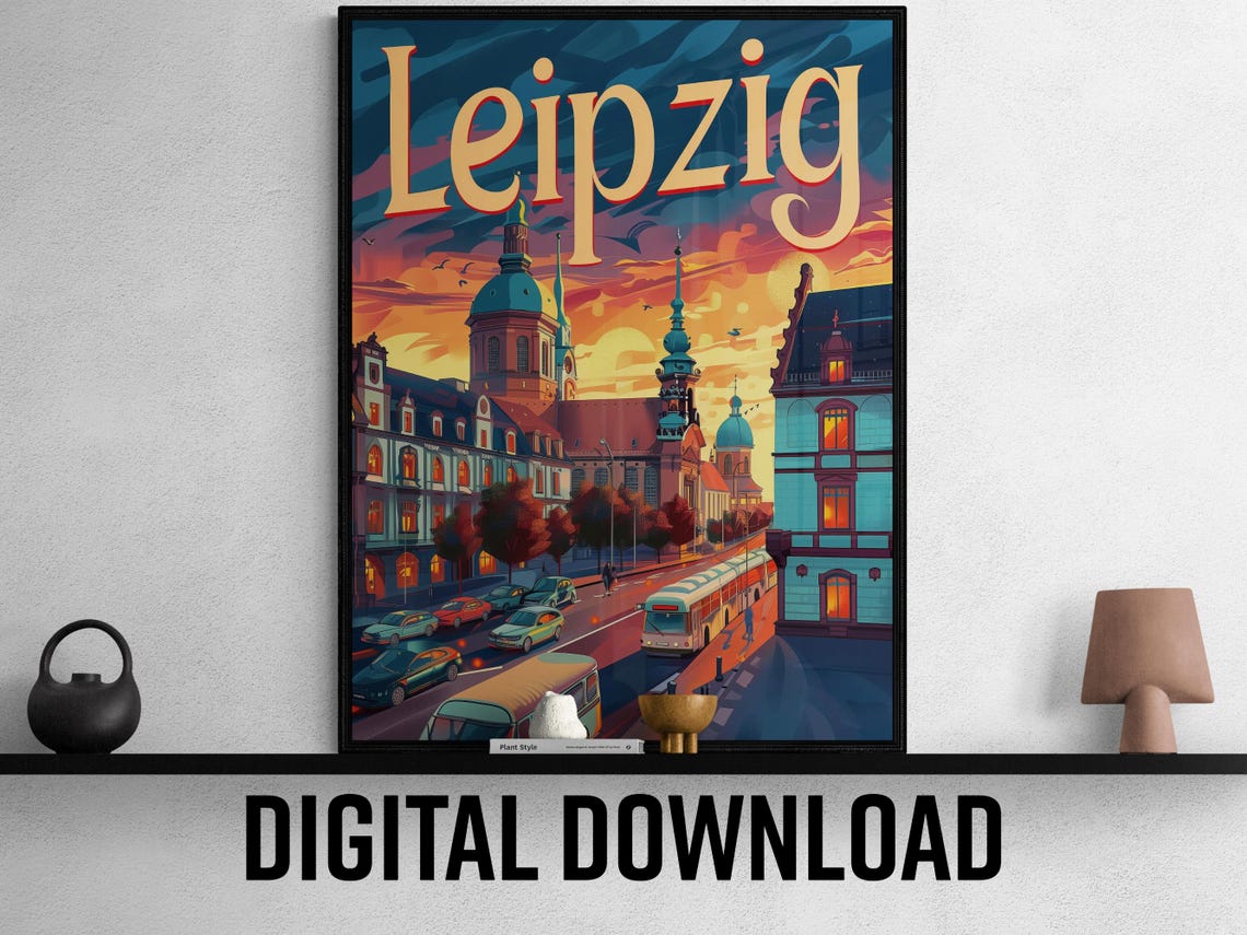 Leipzig Vintage Dusk Old Town Cathedral Skyline Travel Poster - Image 2
