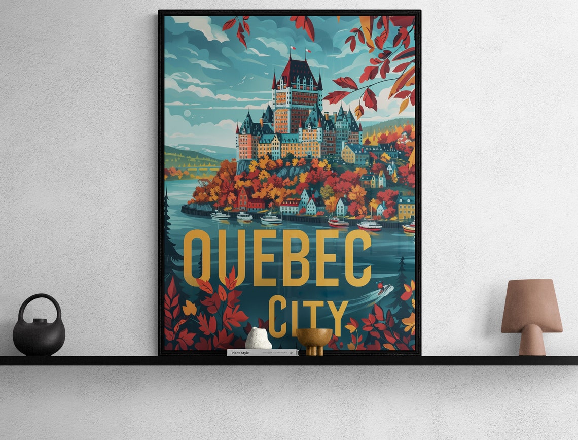 Quebec City Chateau Frontenac Harbor Autumn Foliage Travel Poster - Image 2