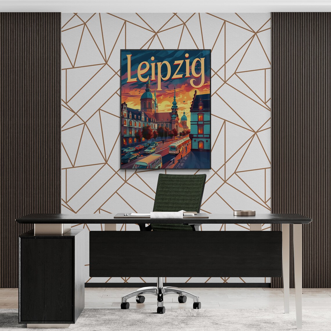 Leipzig Germany St Nicholas Church Buses Sunset Vintage Travel Poster - Image 3
