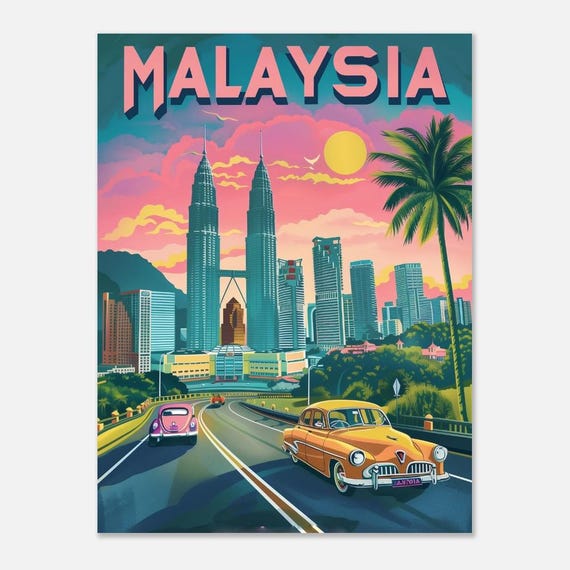 Malaysia Colorful Vintage Poster Retro Artwork For Home Decor Perfect Travel Memorabilia Gift