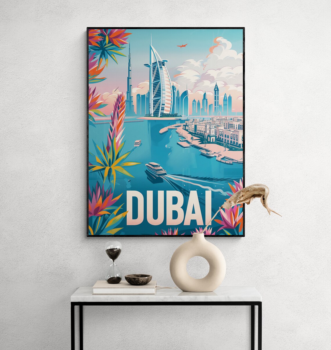 Dubai Marina Burj Khalifa Daytime Harbor Skyline Travel Poster - Image 2