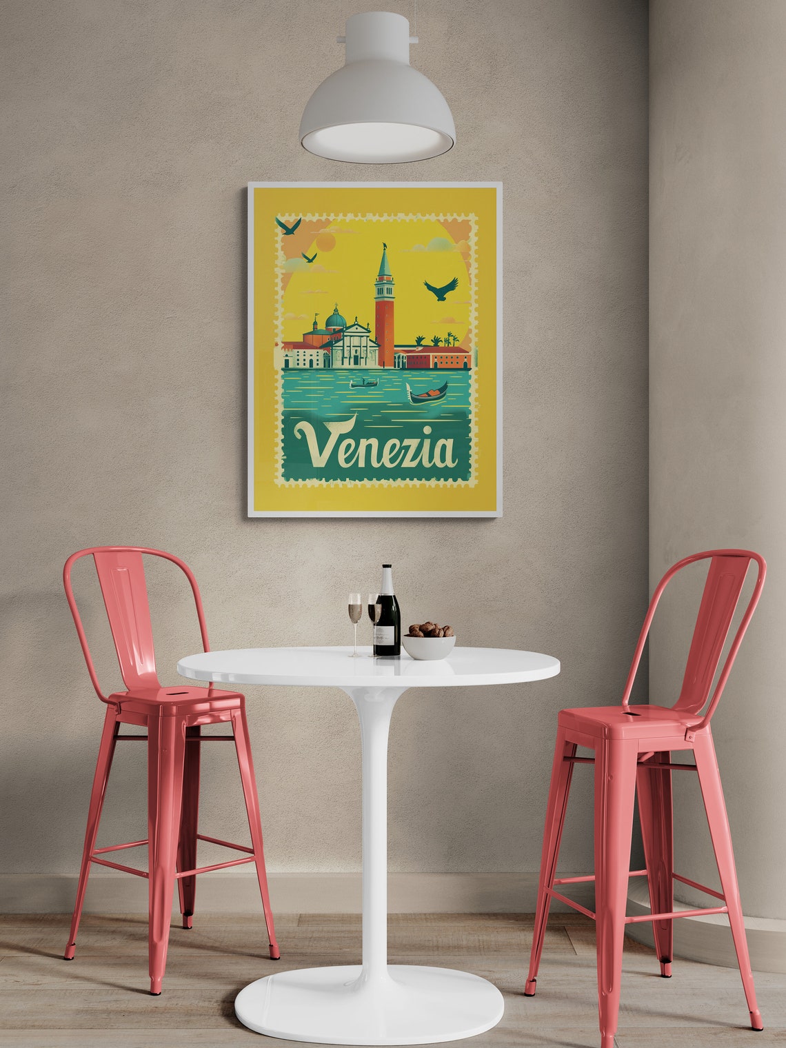Venice St Marks Campanile Gondola Sunset Mustard Travel Poster - Image 3