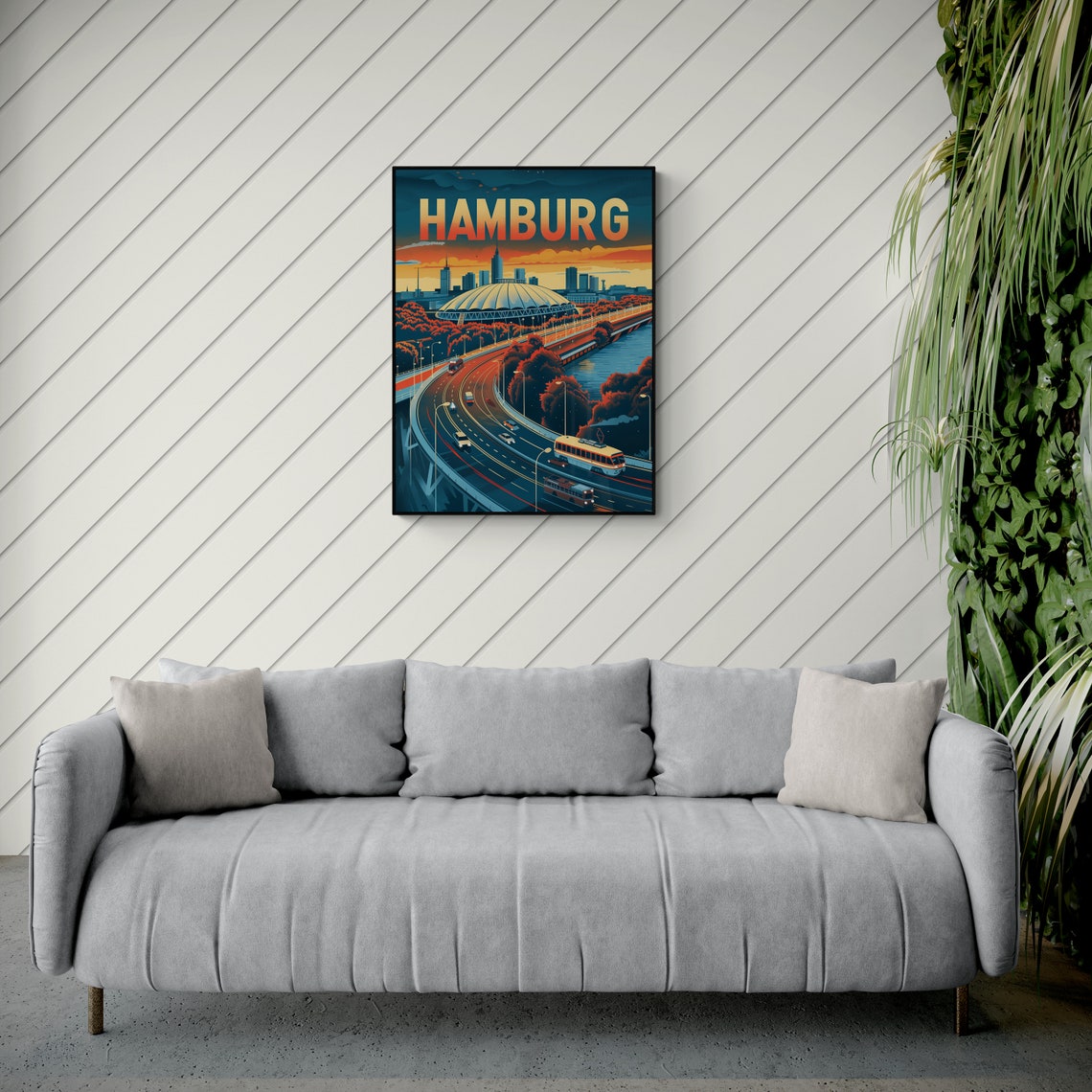 Hamburg City Stadium Sunset Highway Skyline Retro Travel Poster - Image 3