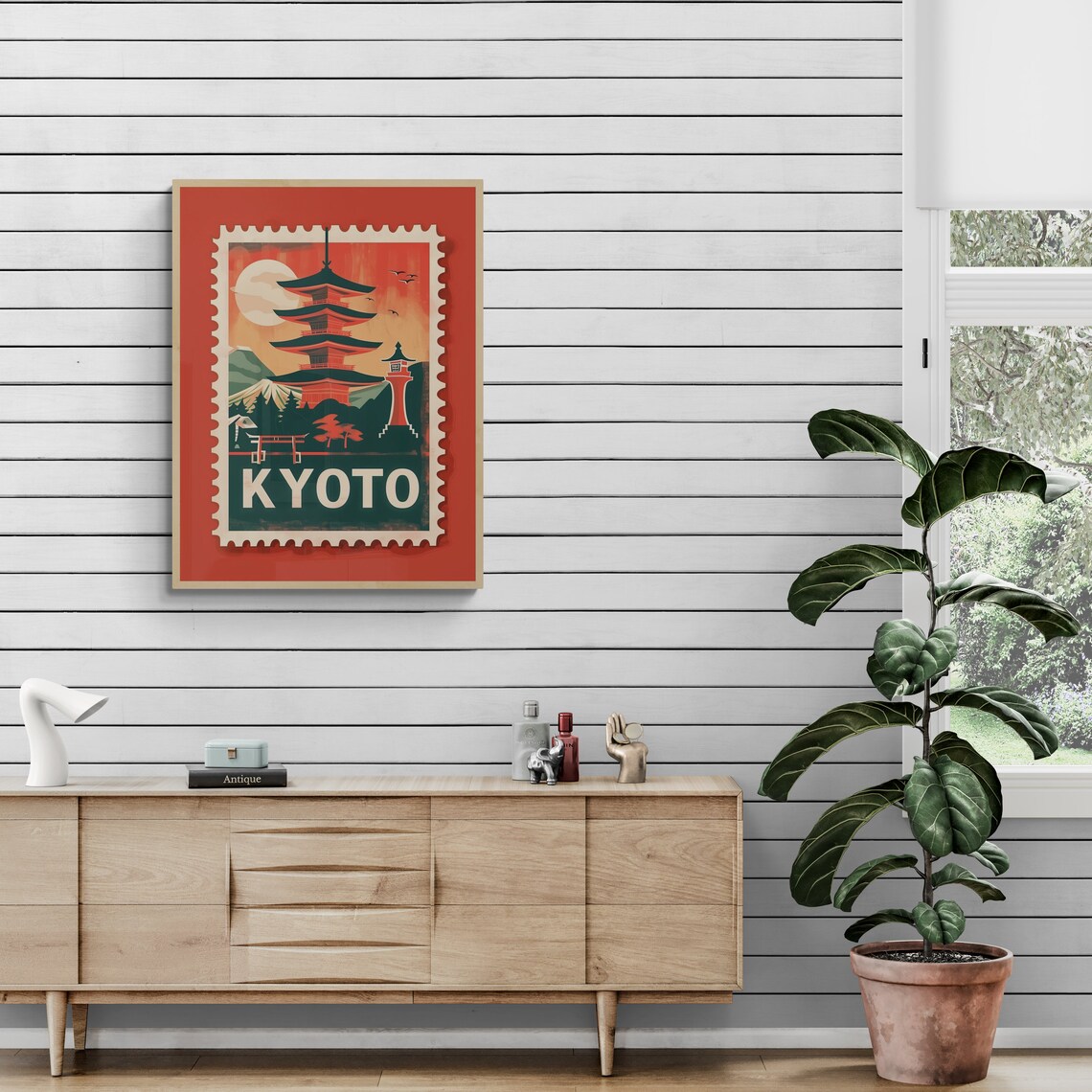 Kyoto Japan Five Story Pagoda Moon Vintage Travel Stamp Poster - Image 4