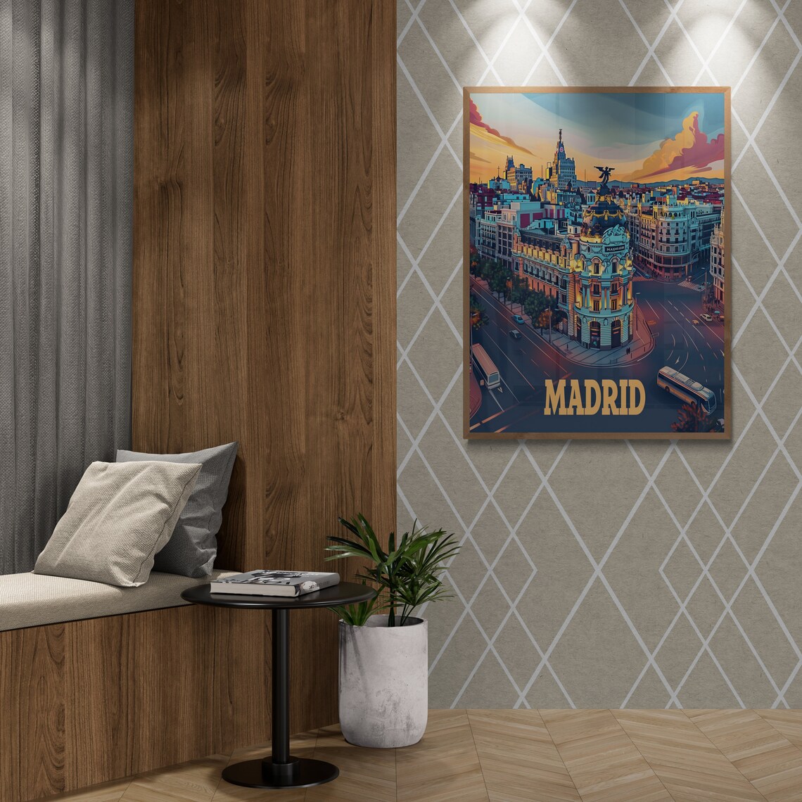 Madrid Gran Via Night Metropolis Building Dusk Spain Travel Poster - Image 4