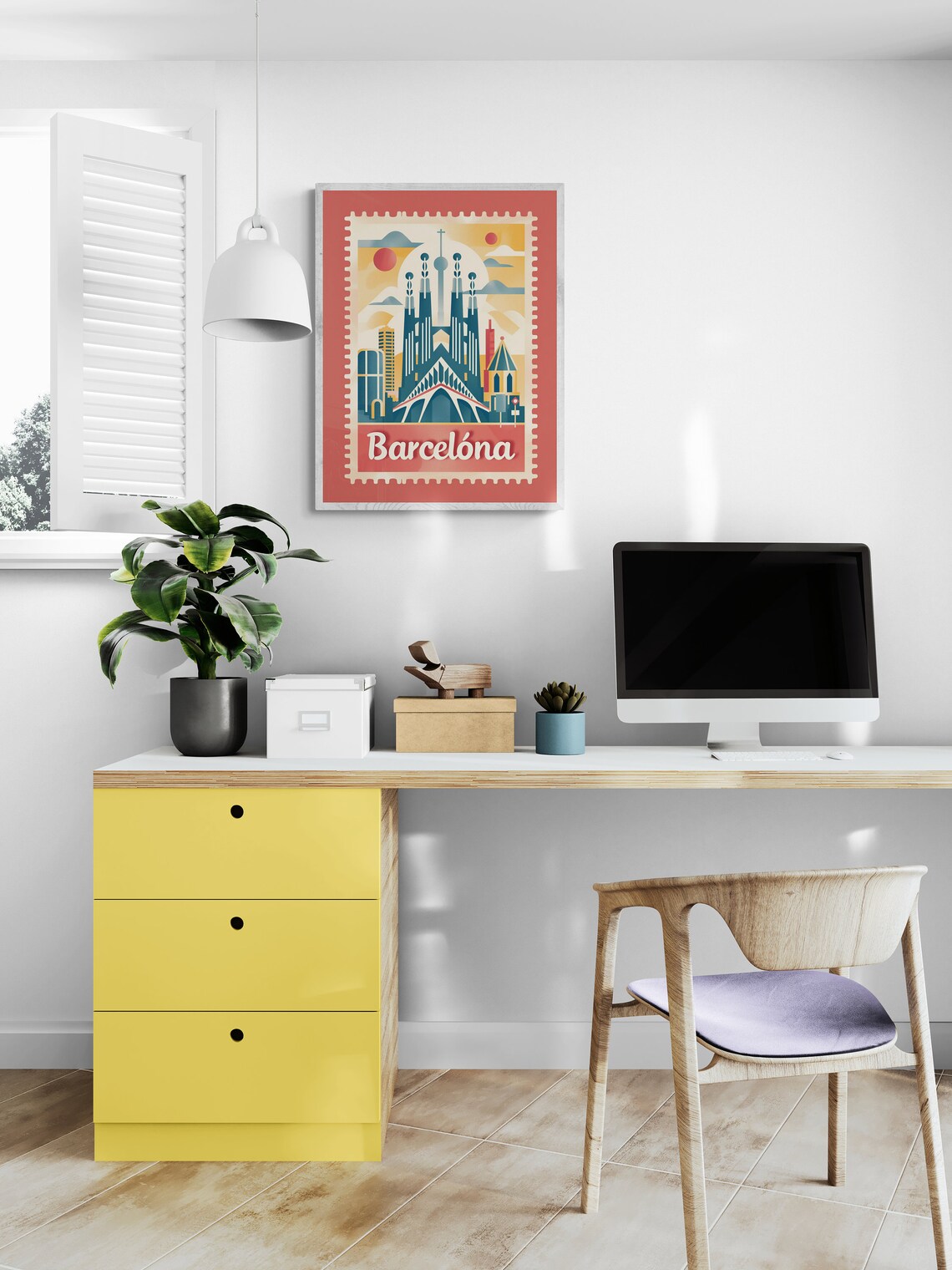 Barcelona Spain Sagrada Familia Spires Sunset Stamp Travel Poster - Image 4