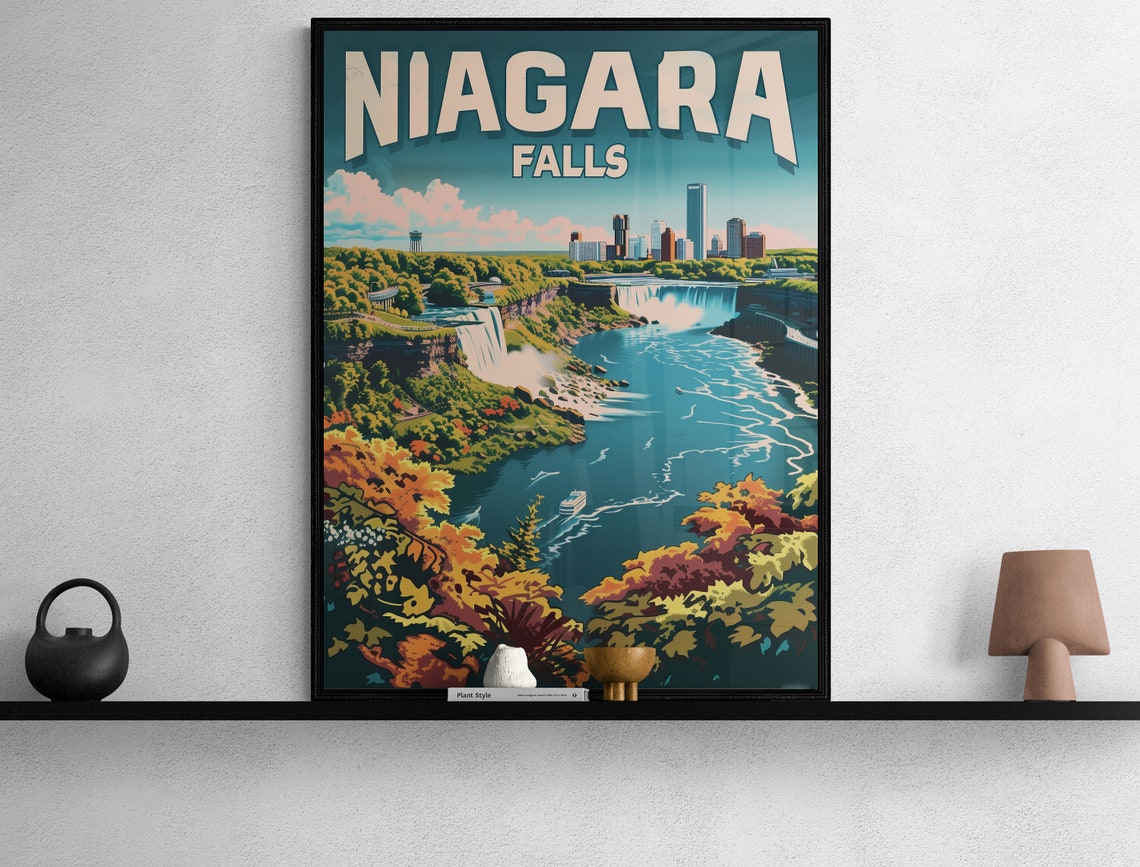 Niagara Falls Scenic Waterfall Skyline Autumn Vintage Travel Poster - Image 2