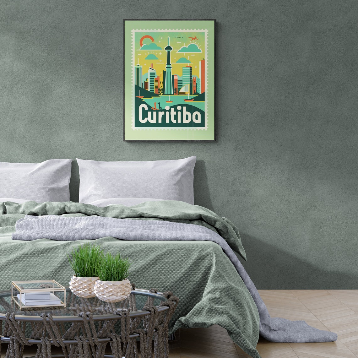 Curitiba Brazil Skyline Tower Boats Vintage Travel Stamp Poster - Image 4