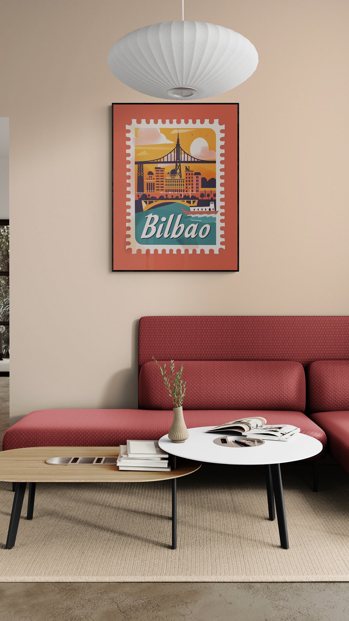 Bilbao Spain River Bridge Skyline Retro Stamp Travel Art Poster - Image 3