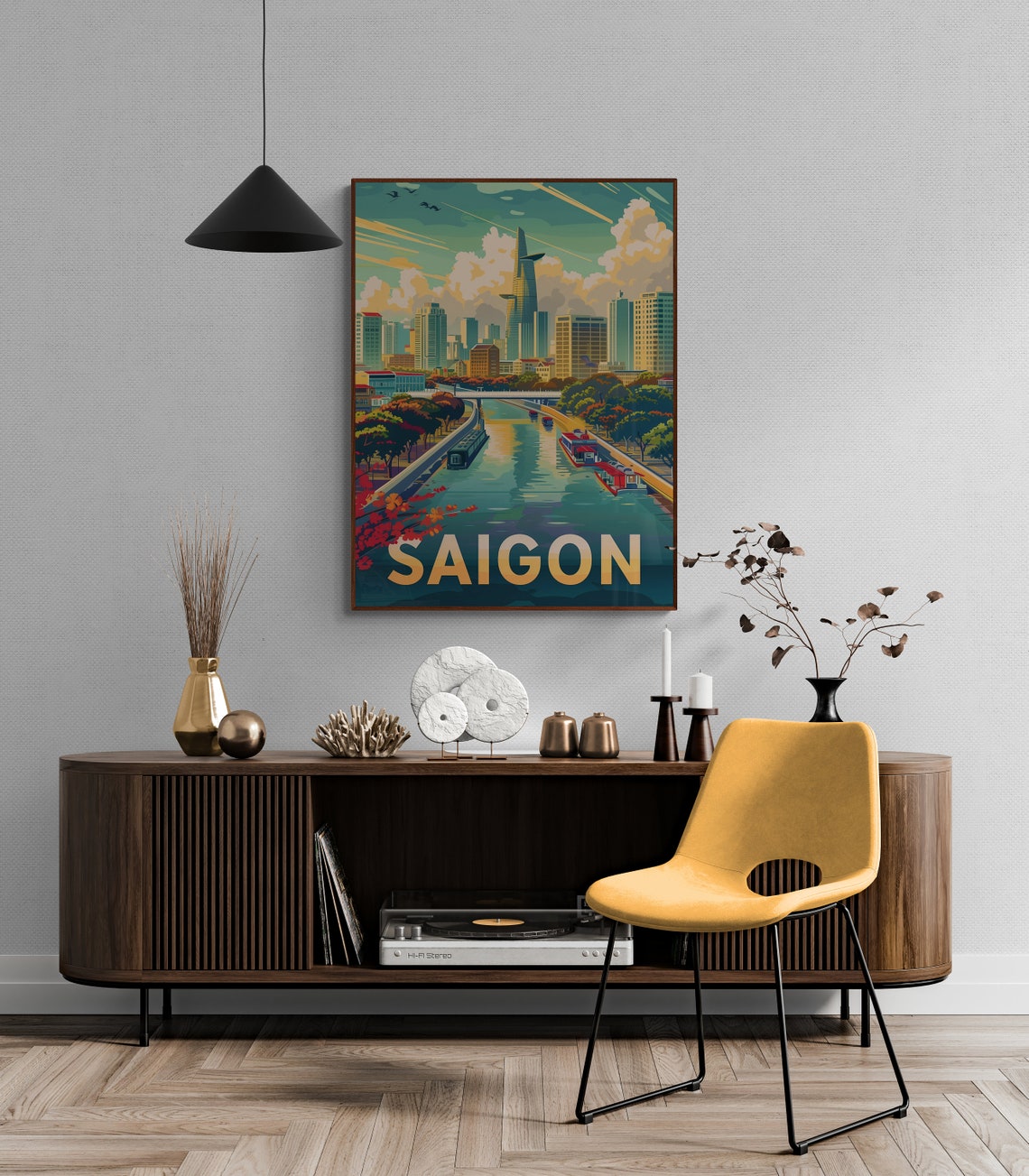 Saigon River Skyline Bitexco Tower Vintage Vietnam Travel Poster - Image 2