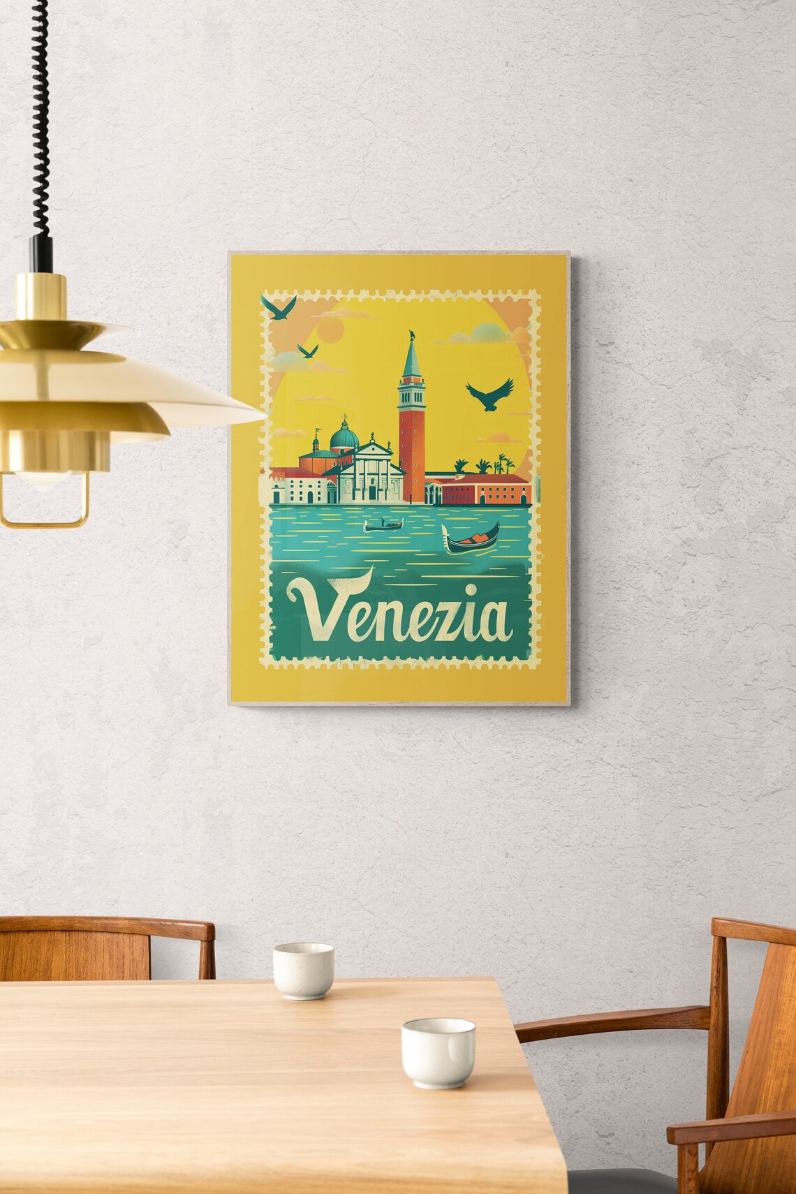 Venice St Marks Campanile Gondola Sunset Mustard Travel Poster - Image 5